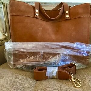 NEW! Mark and Graham Essential Suede Tote in Chestnut